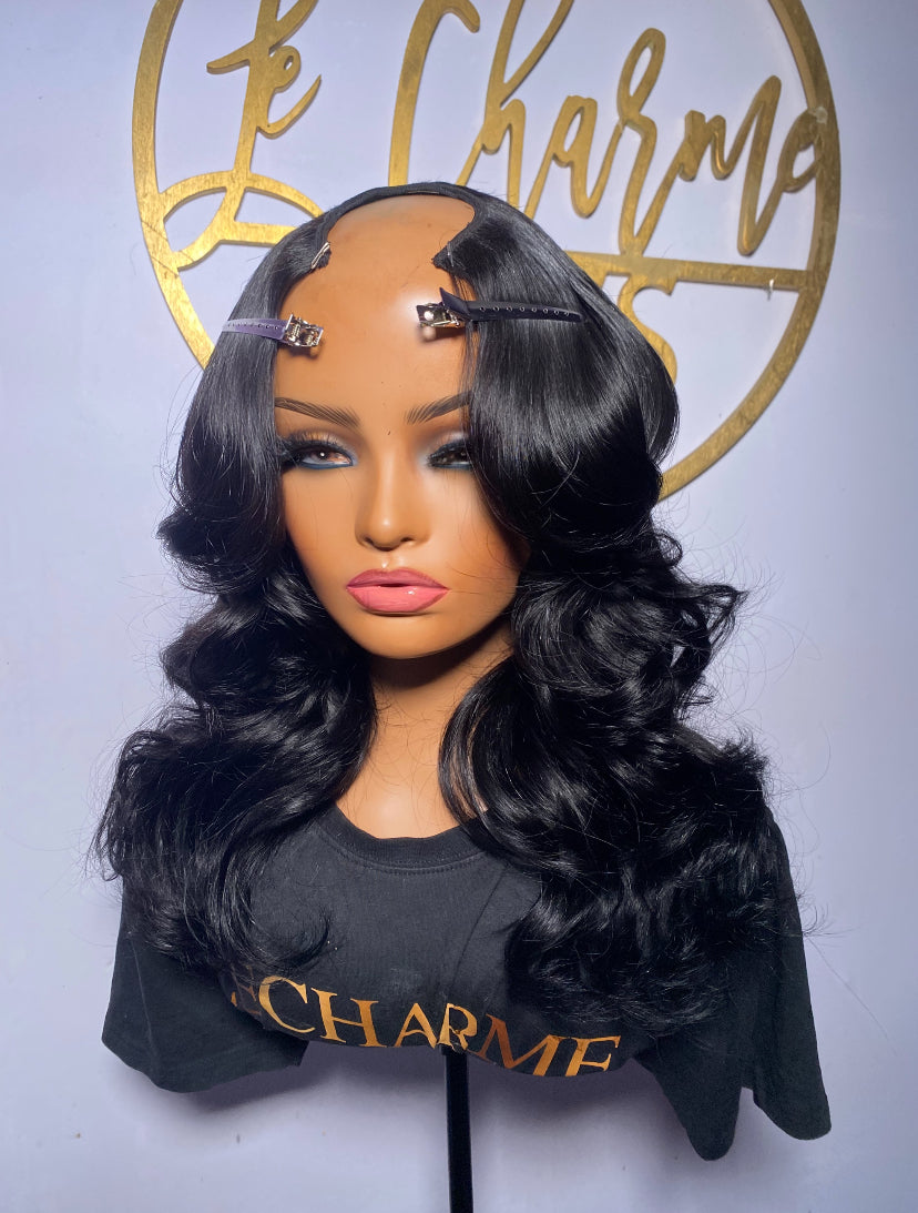 16” Jet Black Layered U Part Wig