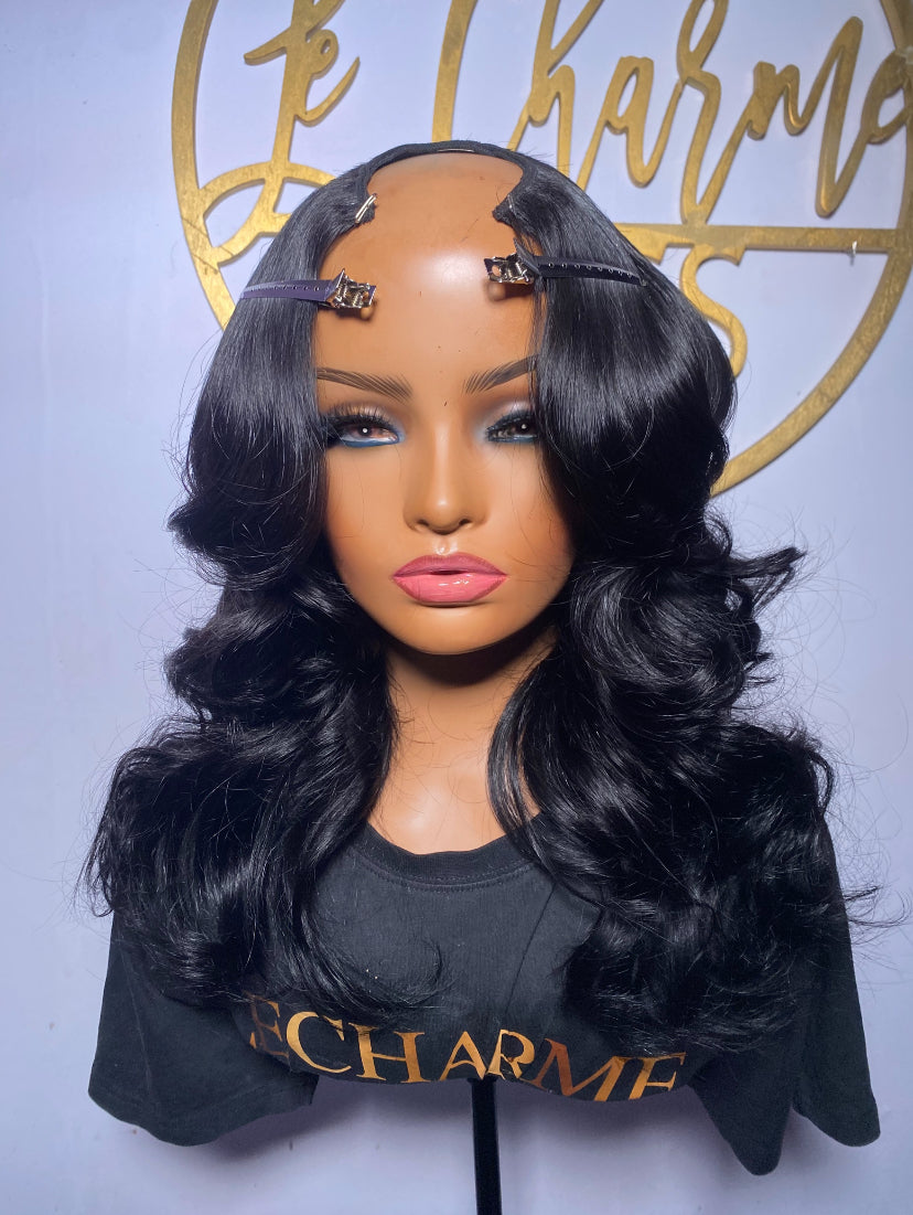 16” Jet Black Layered U Part Wig